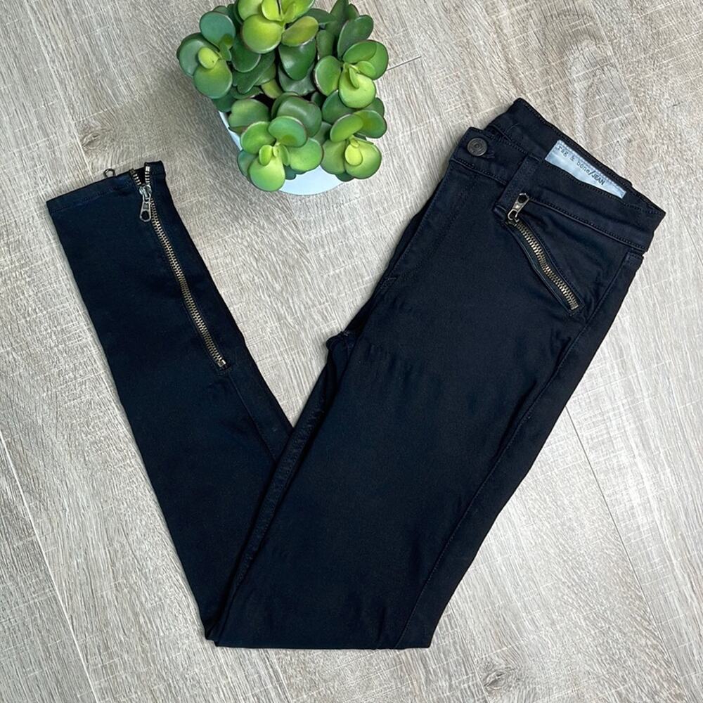 RAG & BONE Women's Black Zipper Pocket Detail Skinny Jeans